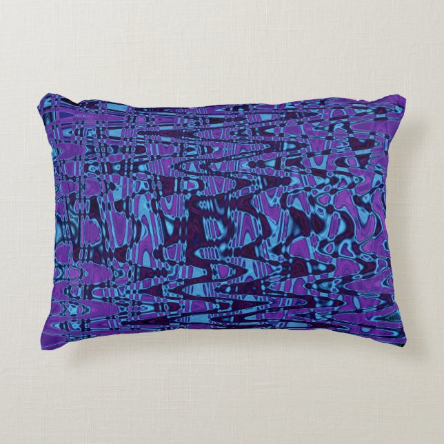 Almofada Decorativa Ondas Retro de Tinta Abstrata Roxo e Azul (Frente)