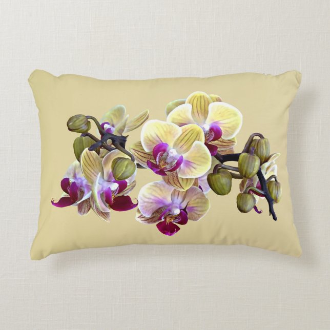 Almofada Decorativa Orquídeas de Phalaenopsis amarela clara e magenta (Frente)