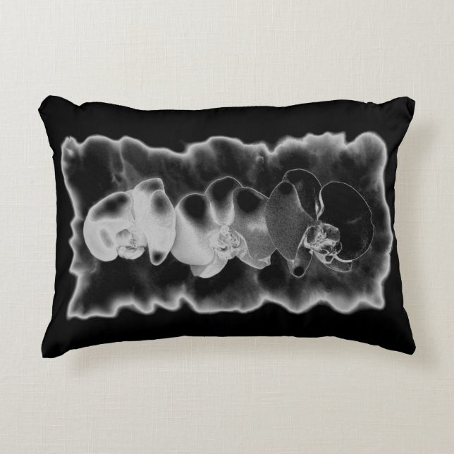 Almofada Decorativa Orquídeas tropicais brancas, pretas e elegantes fl (Frente)