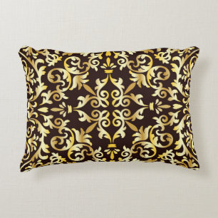 Almofada Decorativa Ouro Barroco Negro Padrão Invisível