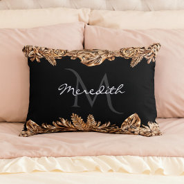 Almofada Decorativa Ouro de luxo Flores Elegantes Clássicas em Chic Bl