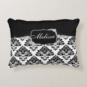 Almofada Decorativa Ouros de Damasco Branco preto-branco Elegante
