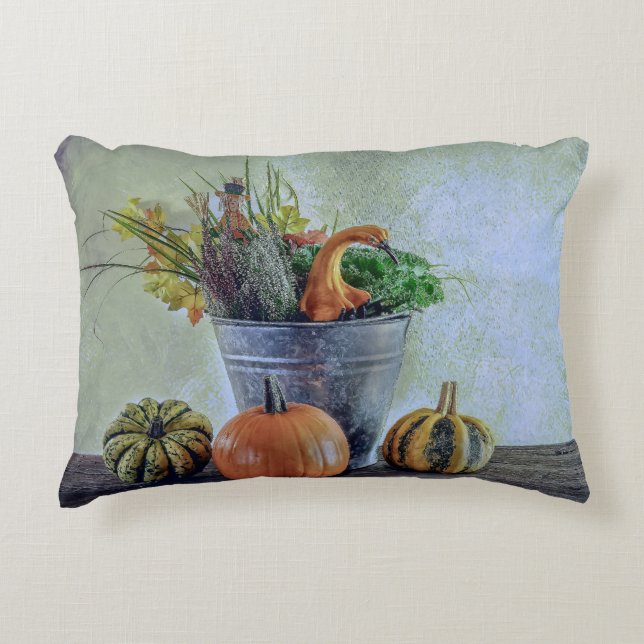 Almofada Decorativa Outono ainda vive com abóboras, flores (Frente)