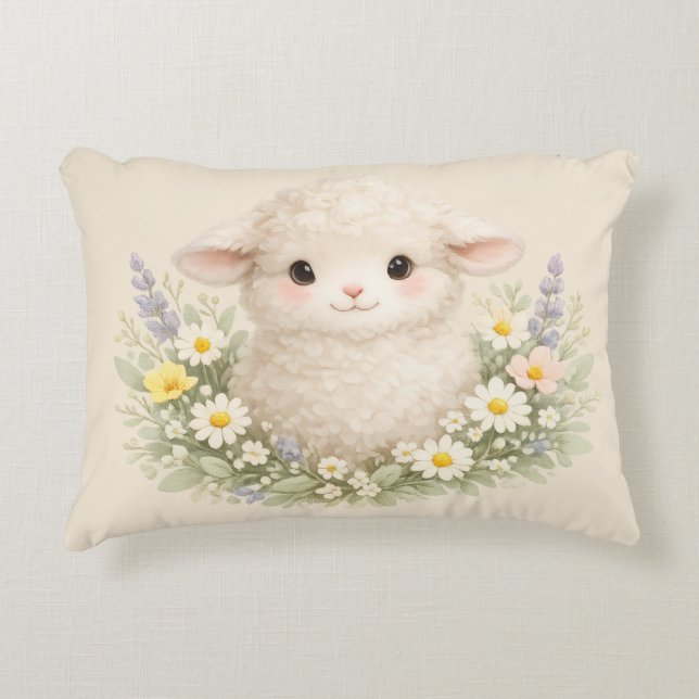Almofada Decorativa Ovelhas Caprichosas e Flores Silvestres para um Ch (Frente)