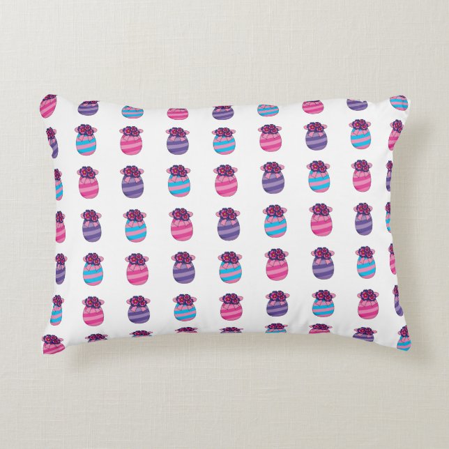 Almofada Decorativa Ovos de Páscoa com Flores e Fita (Frente)