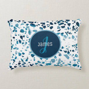 Almofada Decorativa Padrão Abstrato Terrazzo azul-mosaico personaliza