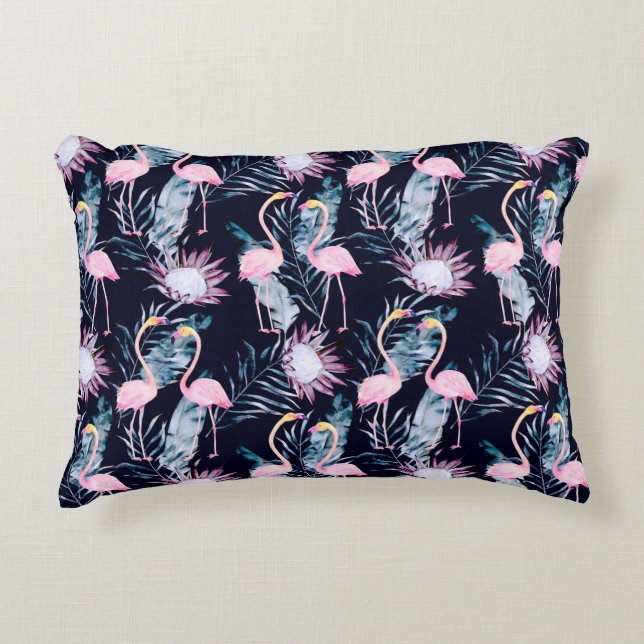 Almofada Decorativa padrão abstrato tropical com flamingo, protea, l (Frente)