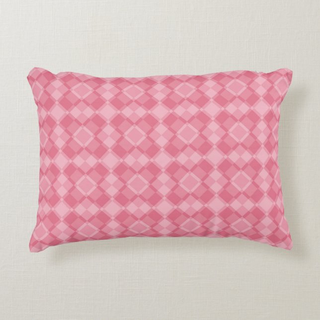 Almofada Decorativa Padrão Argyle Xadrez Rosa (Frente)