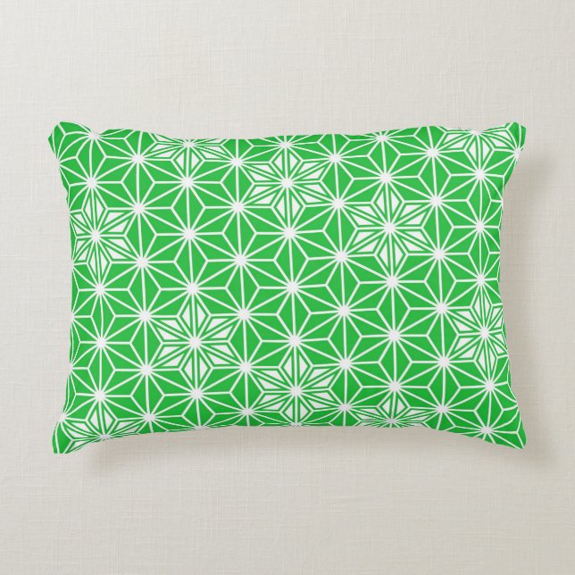 Almofada Decorativa Padrão Asanoha japonês - verde-jade (Frente)