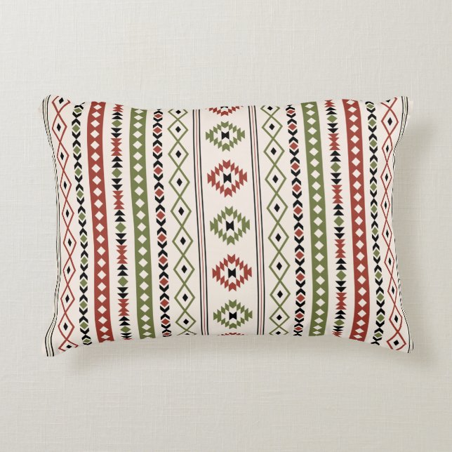 Almofada Decorativa Padrão Aztec Rust Green Blk Crm Mixed Motifs (V) (Frente)
