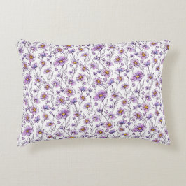 Almofada Decorativa Padrão Botânico de Flor Silvestre Roxa