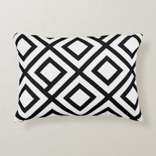Almofada Decorativa Padrão branco preto de diamante geométrico preto a
