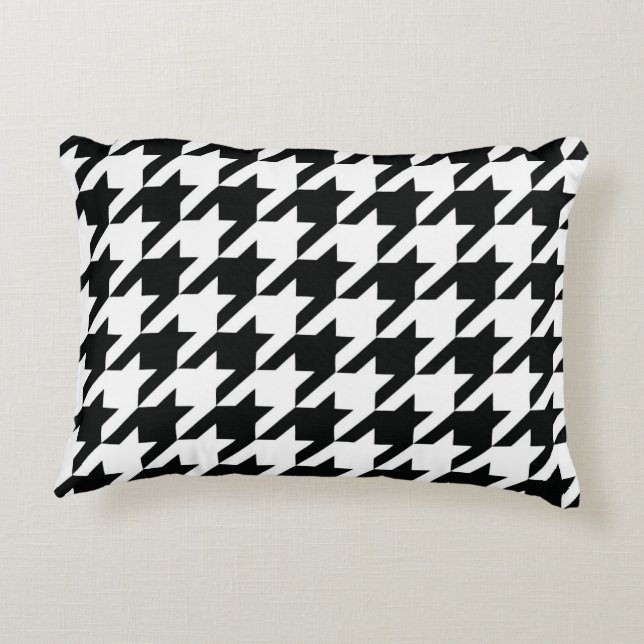 Almofada Decorativa Padrão Clássico de Houndstooth: Preto e Branco Vin (Verso)