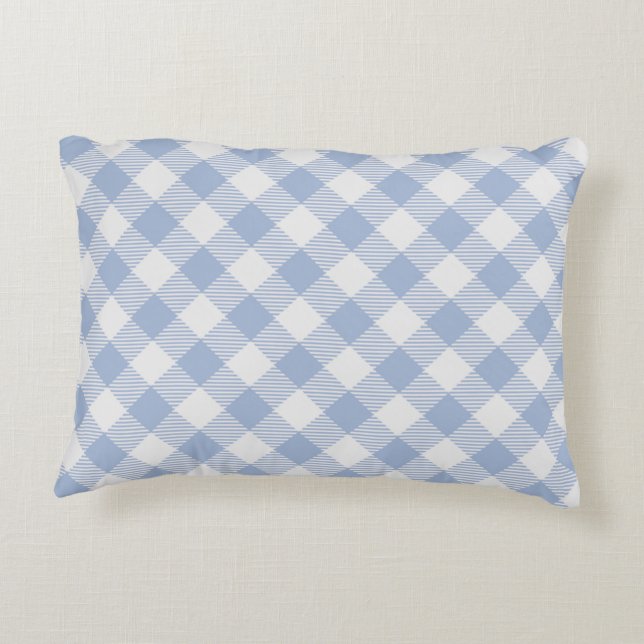 Almofada Decorativa Padrão clássico Gingham azul verificado (Verso)