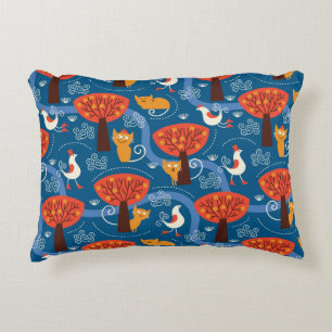 Almofada Decorativa padrão com gatos e pássaros bonitos