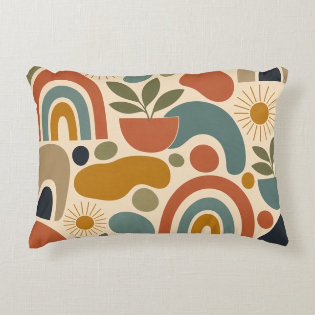 Almofada Decorativa Padrão contínuo boho arco-íris e botânico (Frente)