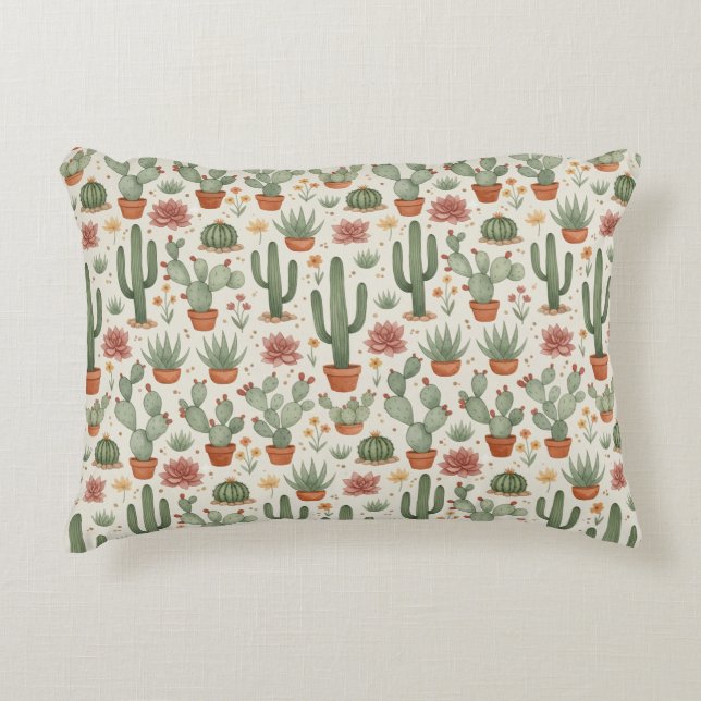 Almofada Decorativa Padrão contínuo de cactos suculentos do deserto (Frente)