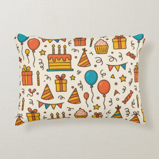 Almofada Decorativa Padrão contínuo de festa de aniversário vibrante
