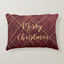 Almofada Decorativa Padrão Cruz Vermelha Dourada, Feliz Natal Dourado