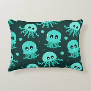 Almofada Decorativa Padrão de água-viva azul Kawaii