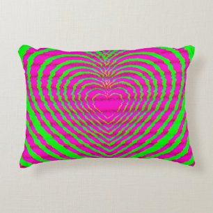 Almofada Decorativa Padrão de Amor do Coração Hipnótico Verde-Rosa Tri