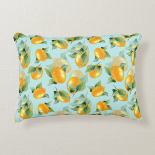 Almofada Decorativa Padrão de aquarela com limões e folhas. Seamles