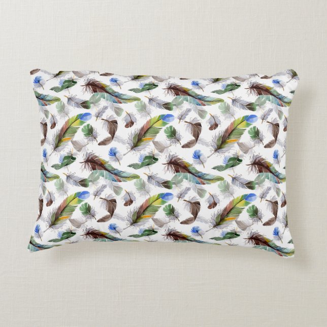 Almofada Decorativa Padrão de Aquarela de Pena (Verso)