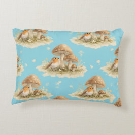 Almofada Decorativa Padrão de Aquarela de Tordo Florestal & Cogumelo