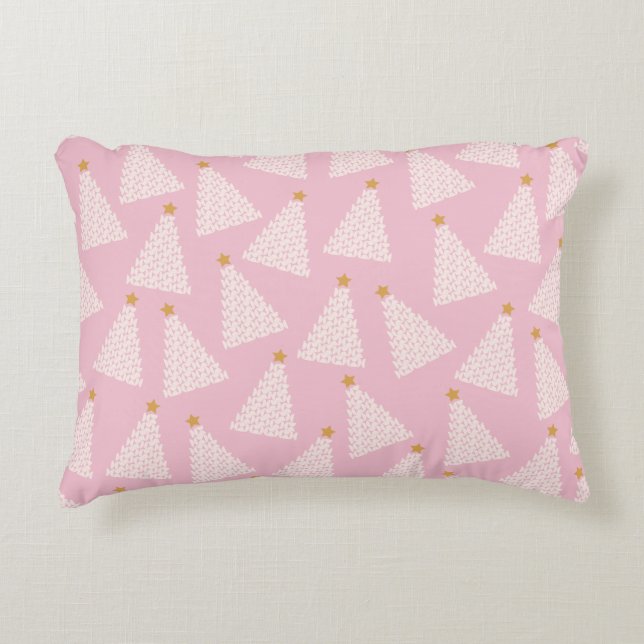 Almofada Decorativa Padrão de Árvore de Natal Rosa (Frente)