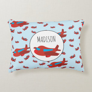 Almofada Decorativa Padrão de Avião Vermelho e Azul Personalizado