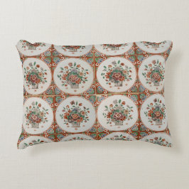 Almofada Decorativa Padrão de Azulejos Florais de Terracotta Vintage