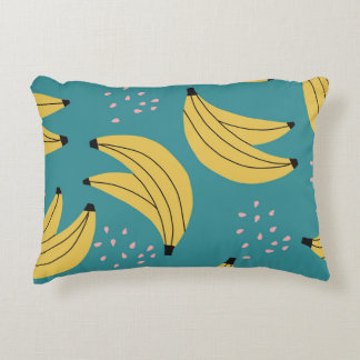 Almofada Decorativa Padrão de banana da safra, fundo azul.