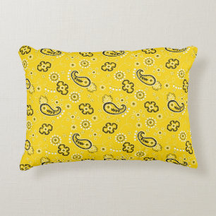 Almofada Decorativa Padrão de Bandana Amarelo - Diversão Retroativa Mo
