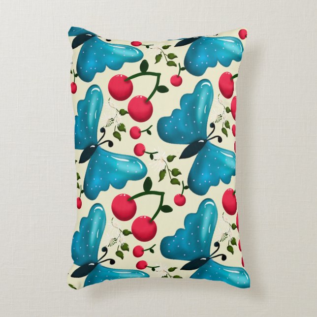 Almofada Decorativa Padrão de Borboleta Cereja Fofa, Fruta Kawaii Bril (Frente(Vertical))