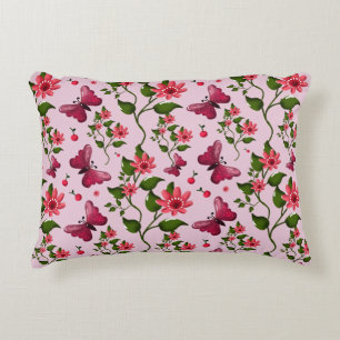 Almofada Decorativa Padrão de Borboleta Cereja Fofa, Fruta Kawaii Bril