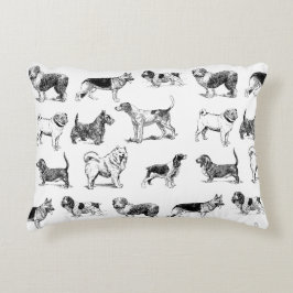 Almofada Decorativa Padrão de Cães de Vintagem Pretos e Brancos