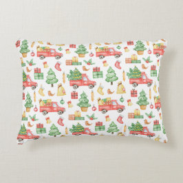 Almofada Decorativa Padrão de Caminhão Vermelho Vintage de Natal