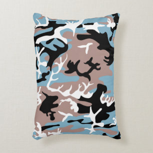 Almofada Decorativa Padrão de Camo - Vermelho Cinzento - Azul Branco A