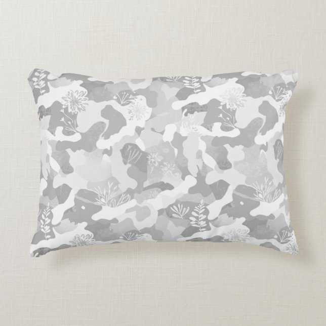 Almofada Decorativa Padrão de Camuflagem Cinza Branco (Frente)