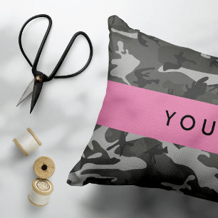 Almofada Decorativa Padrão de Camuflagem Cinza, Seu nome, Personalize