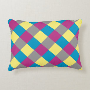 Almofada Decorativa Padrão de Cinza Amarelo Azul Roxo