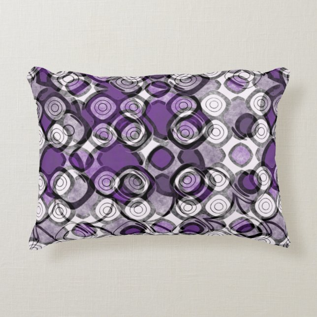 Almofada Decorativa Padrão de Círculo Abstrato Roxo, Cinza e Preto (Frente)