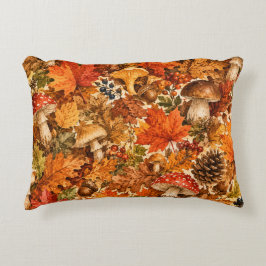 Almofada Decorativa Padrão de Cogumelo da Floresta de Outono | Folhas 