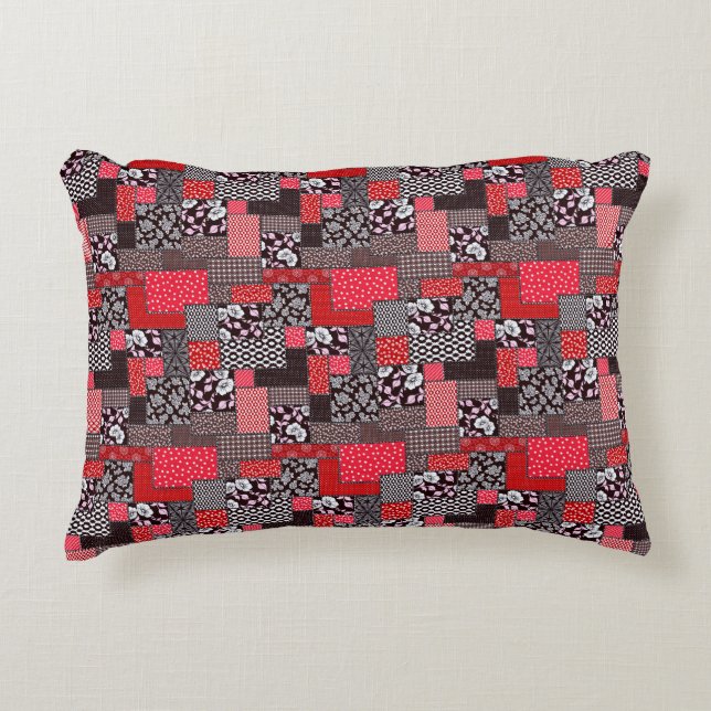 Almofada Decorativa Padrão de Colcha Floral de Patchwork Retrô (Frente)