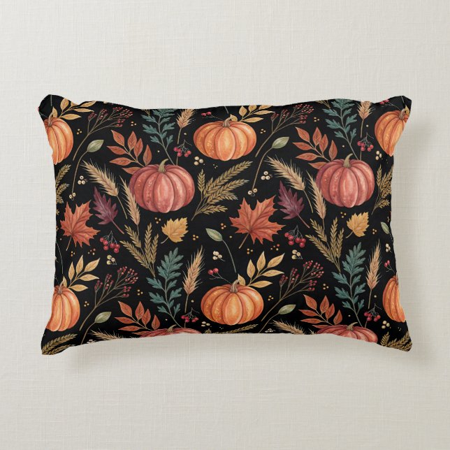 Almofada Decorativa Padrão de Colheita de Outono de Aquarela (Frente)