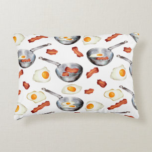 Almofada Decorativa Padrão de comida de café da manhã com Bacon e Ovos