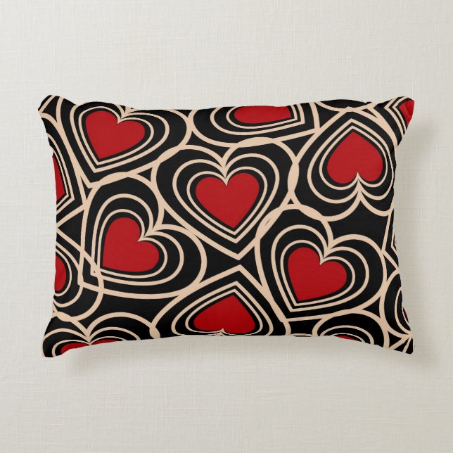 Almofada Decorativa Padrão de Coração Simples Preto e Vermelho (Frente)