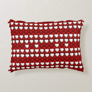 Almofada Decorativa Padrão de Coração Vermelho e Branco