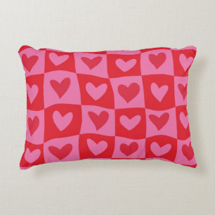 Almofada Decorativa Padrão de Corações Vermelhos e Rosa Vermelhos Verm