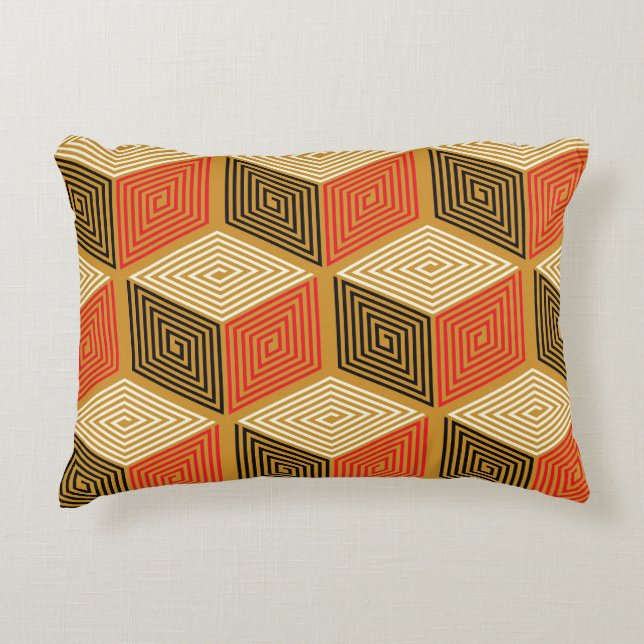 Almofada Decorativa Padrão de Cubo Dourado Vermelho (Frente)
